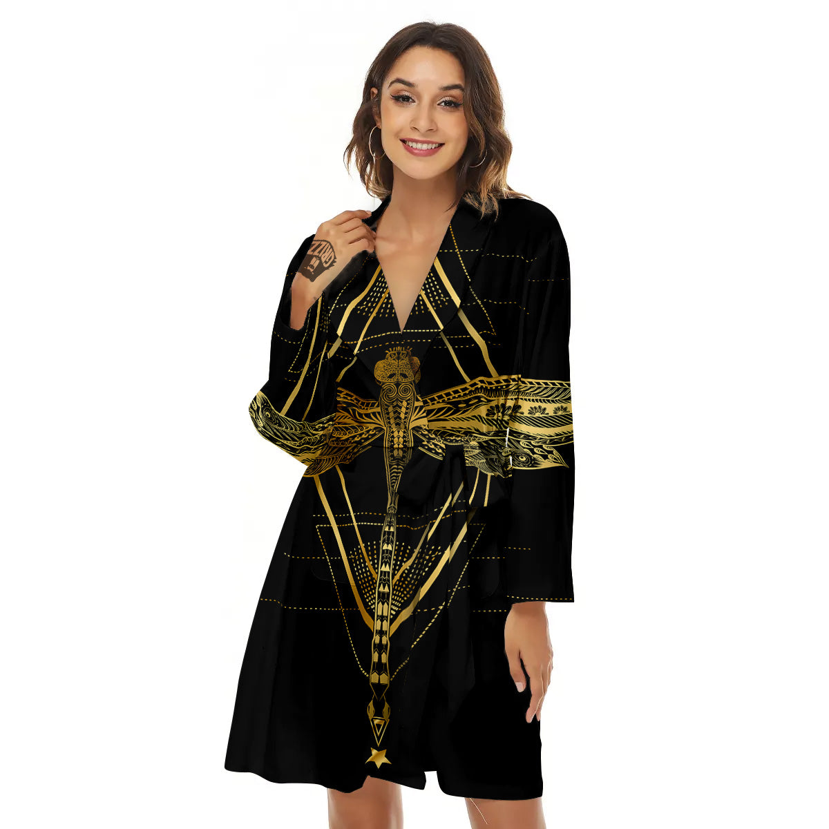 Dragonfly Boho Spiritual Print Women's Robe-grizzshop