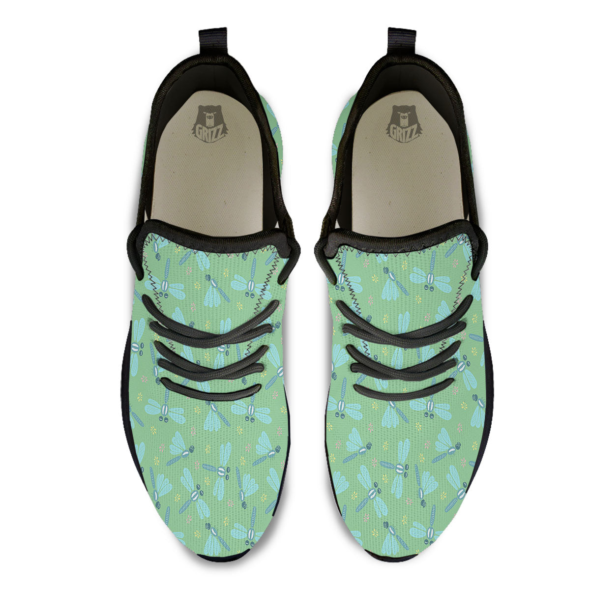 Dragonfly Green Print Pattern Black Athletic Shoes-grizzshop