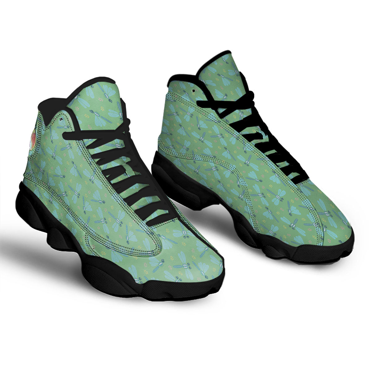 Dragonfly Green Print Pattern Black Basketball Shoes-grizzshop