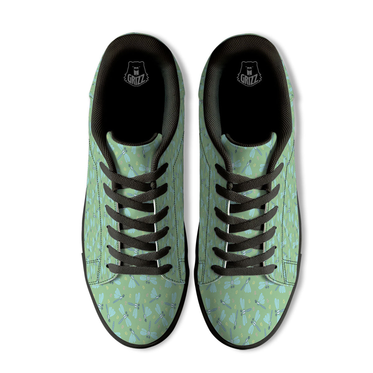 Dragonfly Green Print Pattern Black Low Top Sneakers-grizzshop