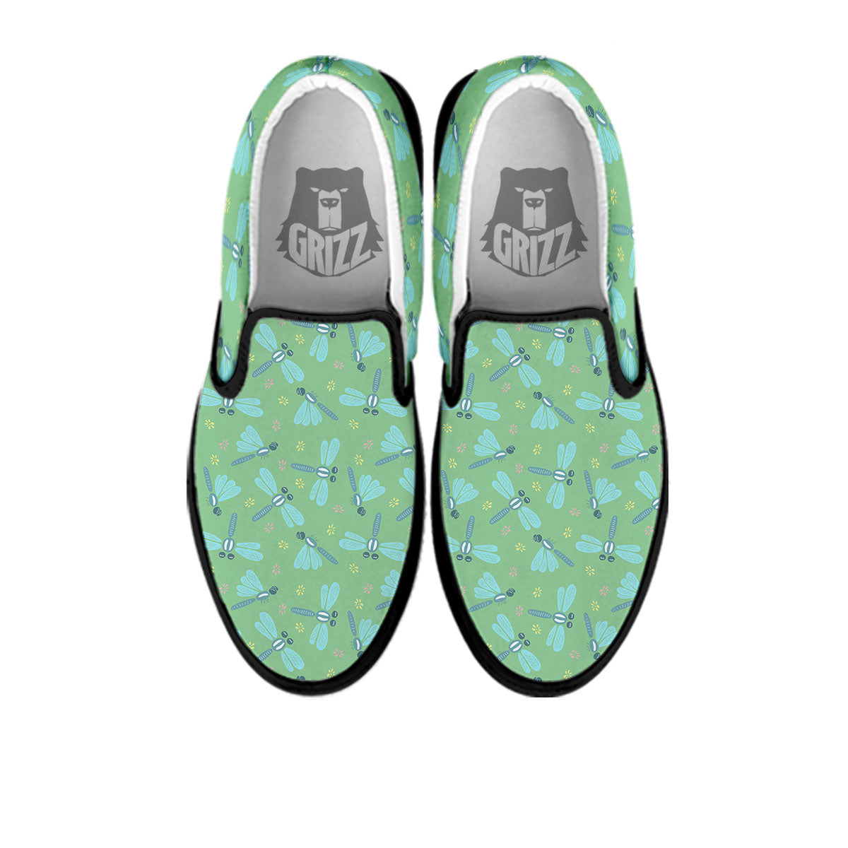 Dragonfly Green Print Pattern Black Slip On Shoes-grizzshop