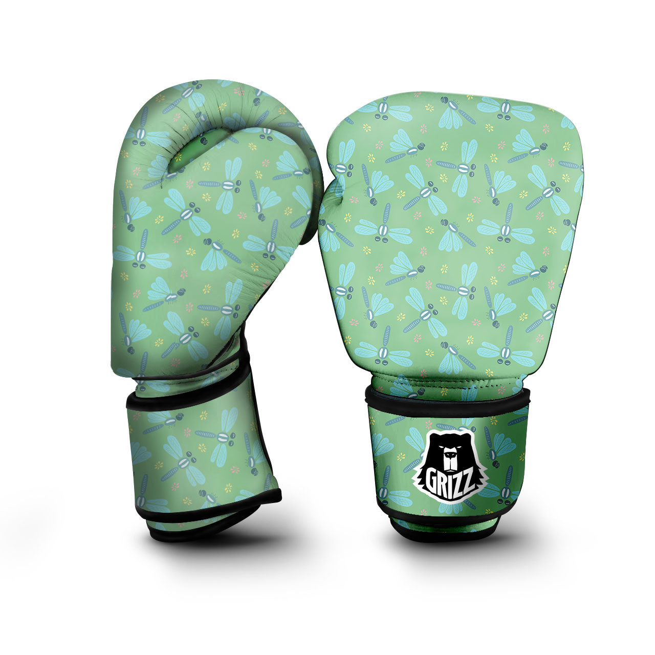 Dragonfly Green Print Pattern Boxing Gloves-grizzshop