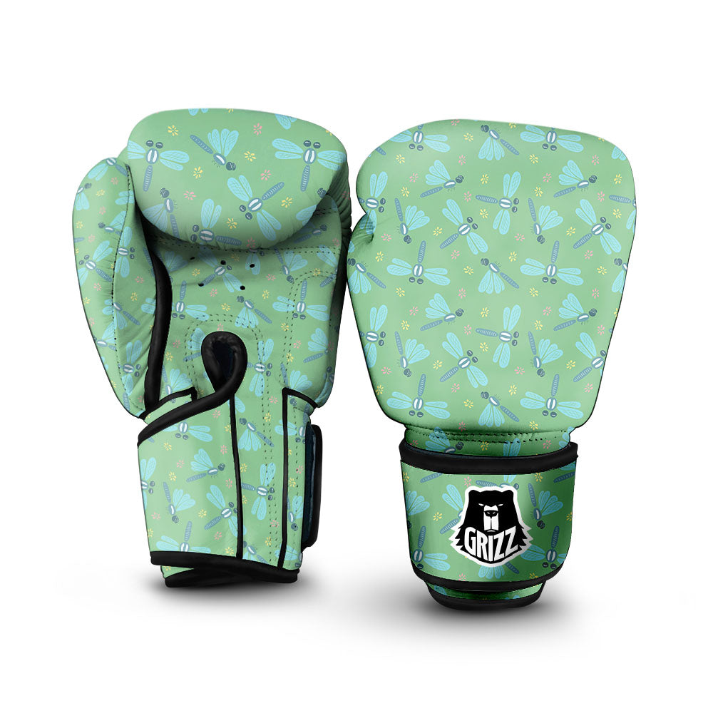 Dragonfly Green Print Pattern Boxing Gloves-grizzshop