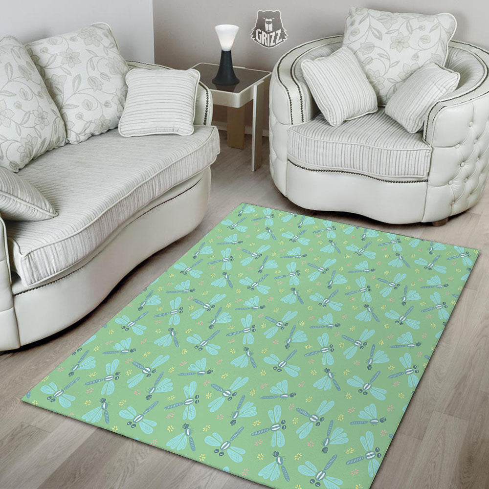 Dragonfly Green Print Pattern Floor Mat-grizzshop