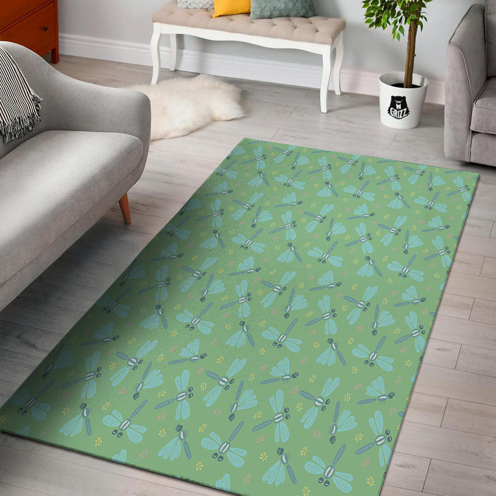 Dragonfly Green Print Pattern Floor Mat-grizzshop