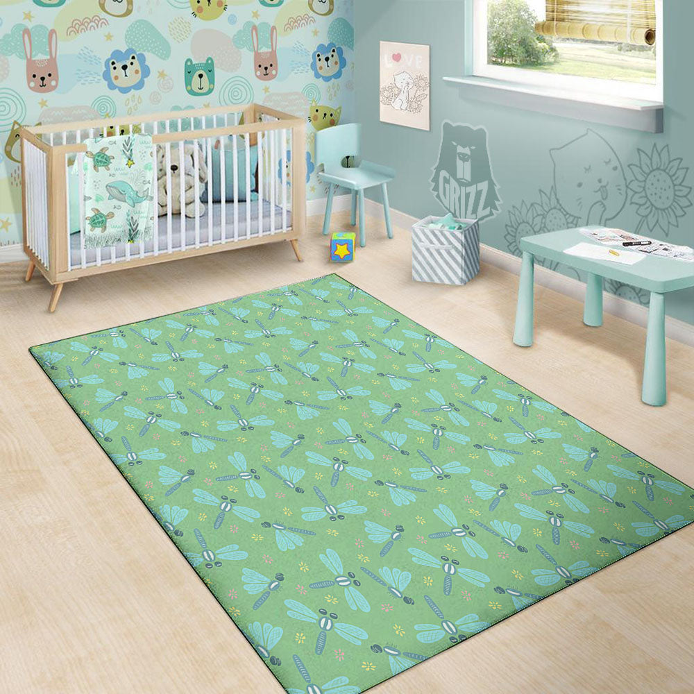 Dragonfly Green Print Pattern Floor Mat-grizzshop