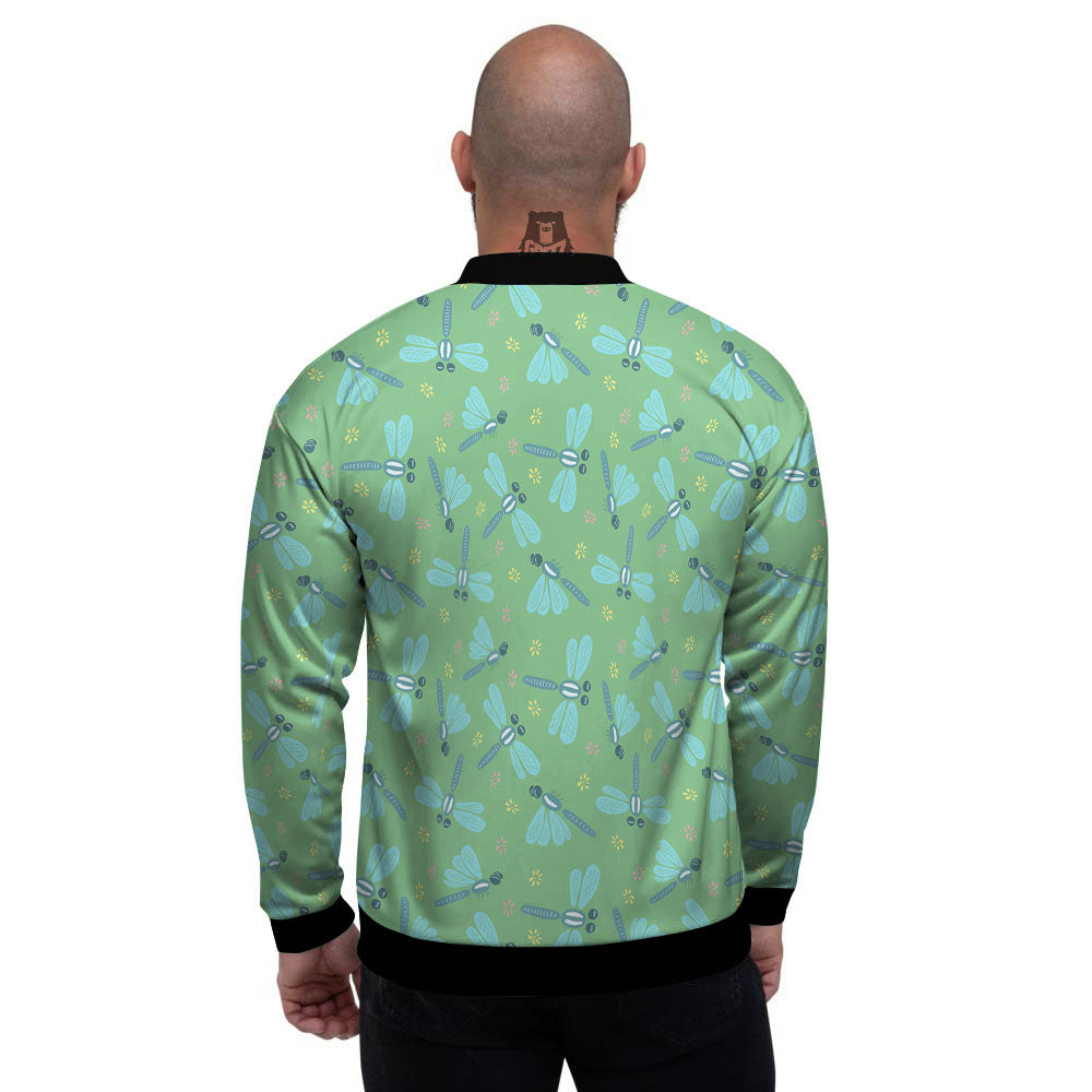 Dragonfly Green Print Pattern Men's Bomber Jacket-grizzshop