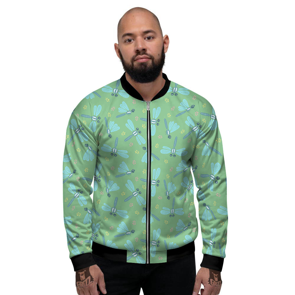 Dragonfly Green Print Pattern Men's Bomber Jacket-grizzshop