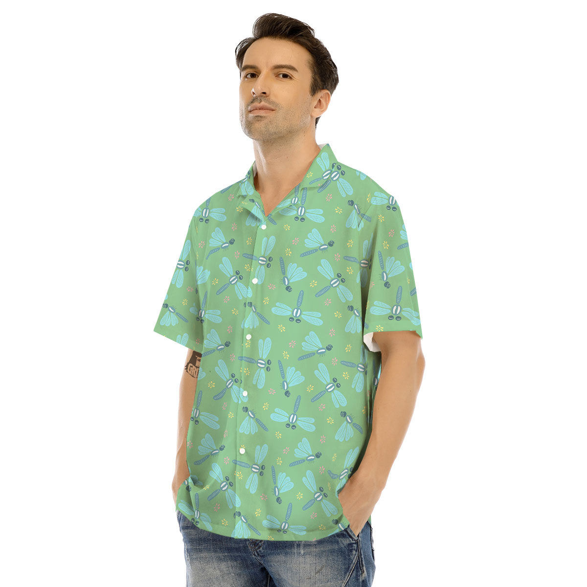 Dragonfly Green Print Pattern Men's Hawaiian Shirt-grizzshop