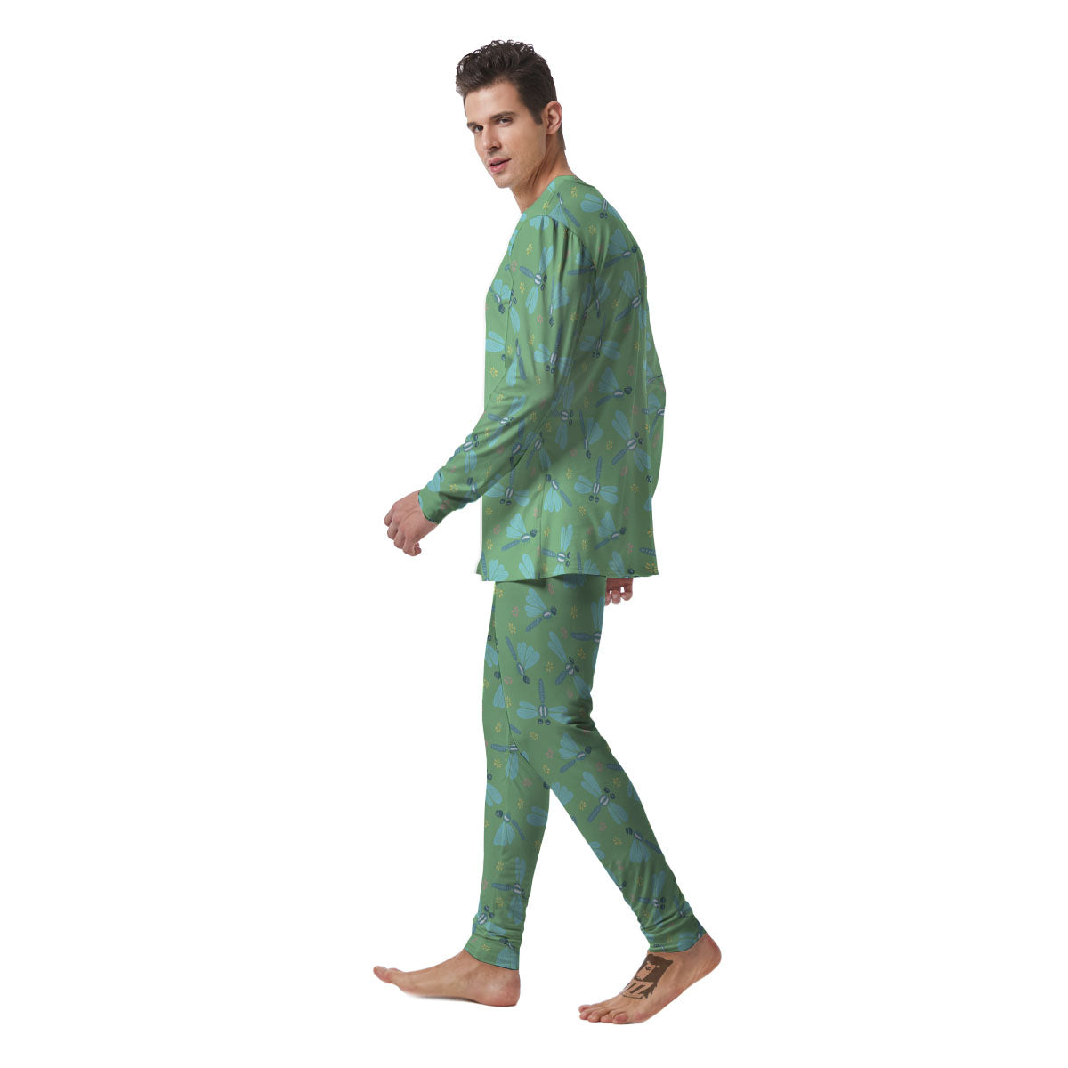 Dragonfly Green Print Pattern Men's Pajamas-grizzshop