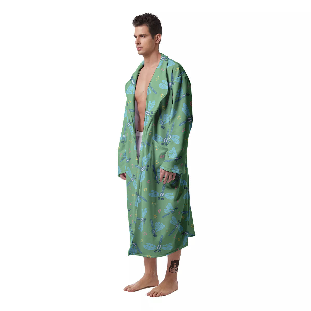 Dragonfly Green Print Pattern Men's Robe-grizzshop