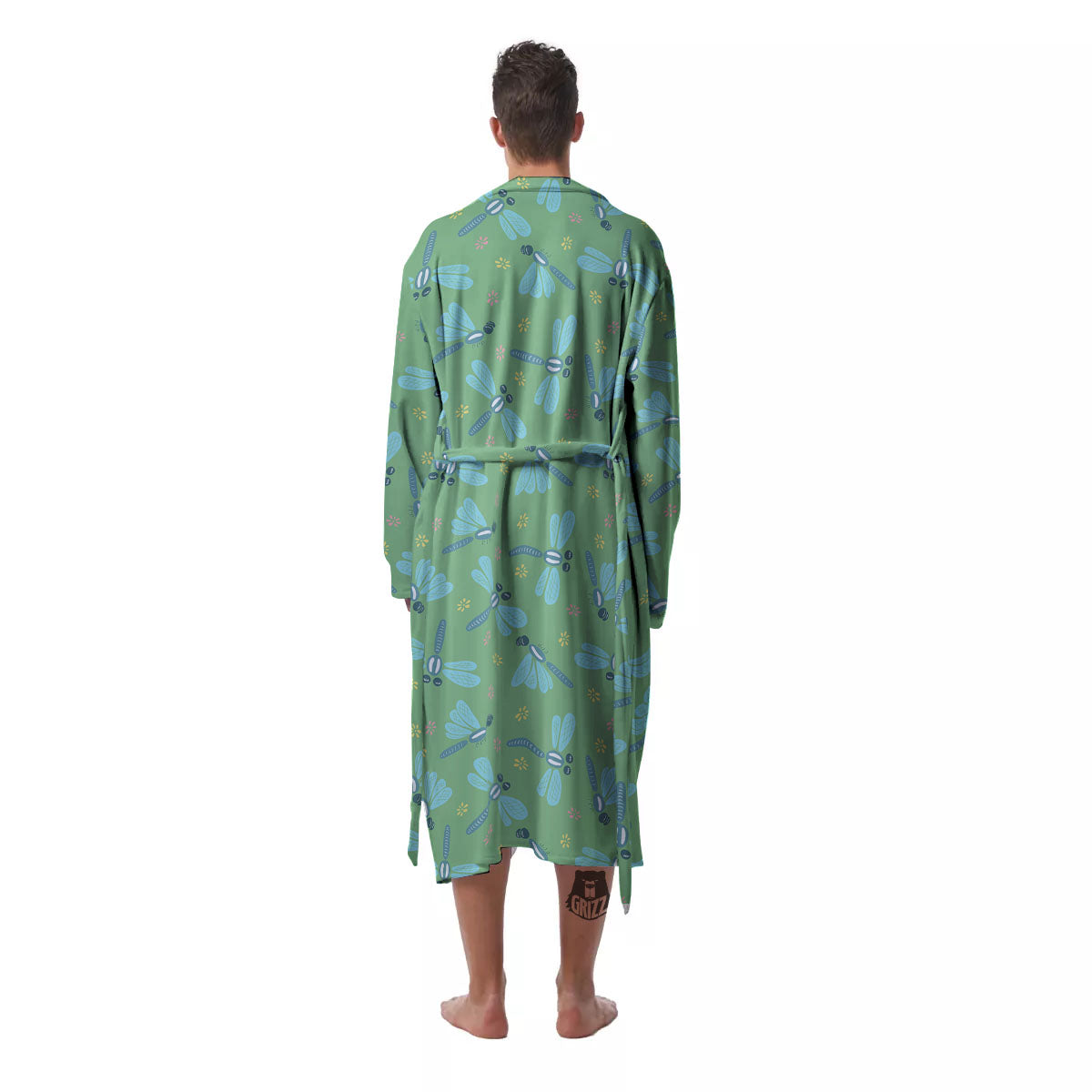Dragonfly Green Print Pattern Men's Robe-grizzshop