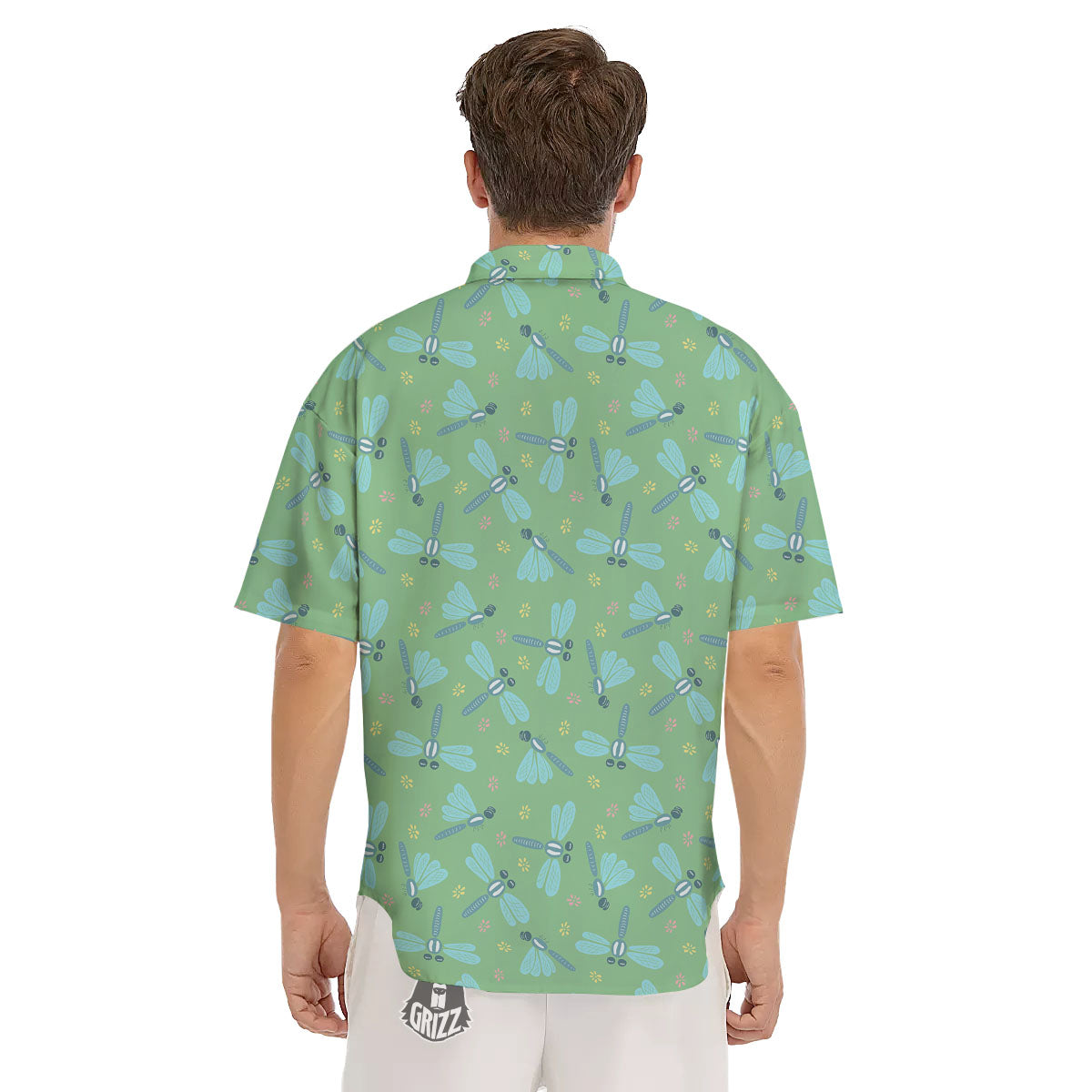 Dragonfly Green Print Pattern Men's Short Sleeve Shirts-grizzshop