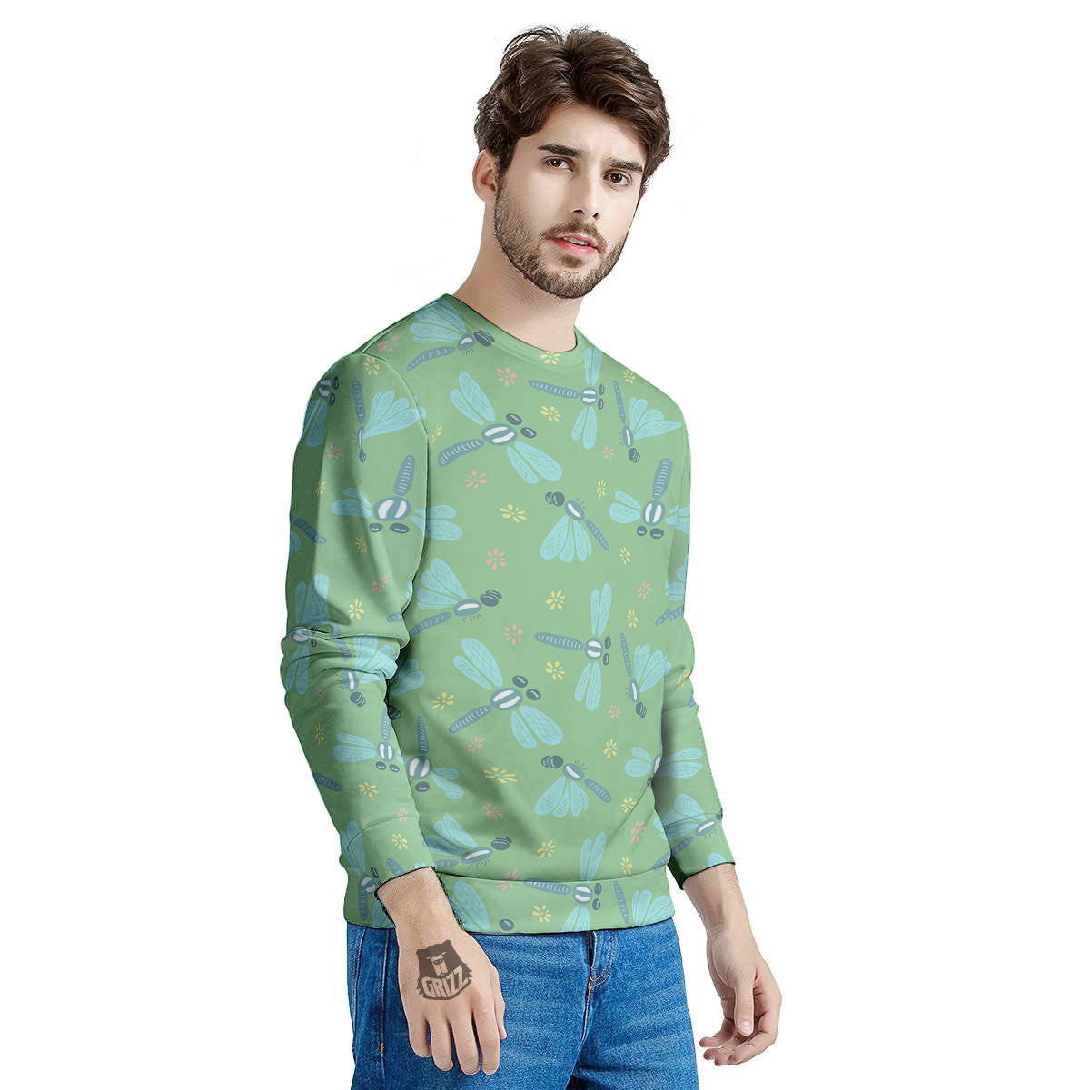 Dragonfly Green Print Pattern Men's Sweatshirt-grizzshop