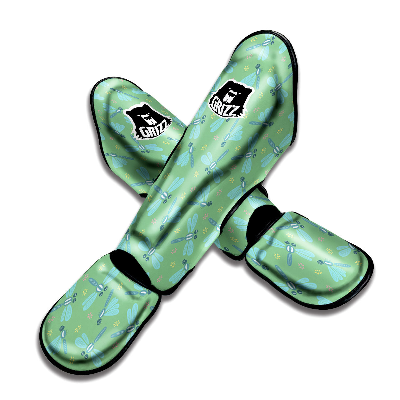 Dragonfly Green Print Pattern Muay Thai Shin Guards-grizzshop