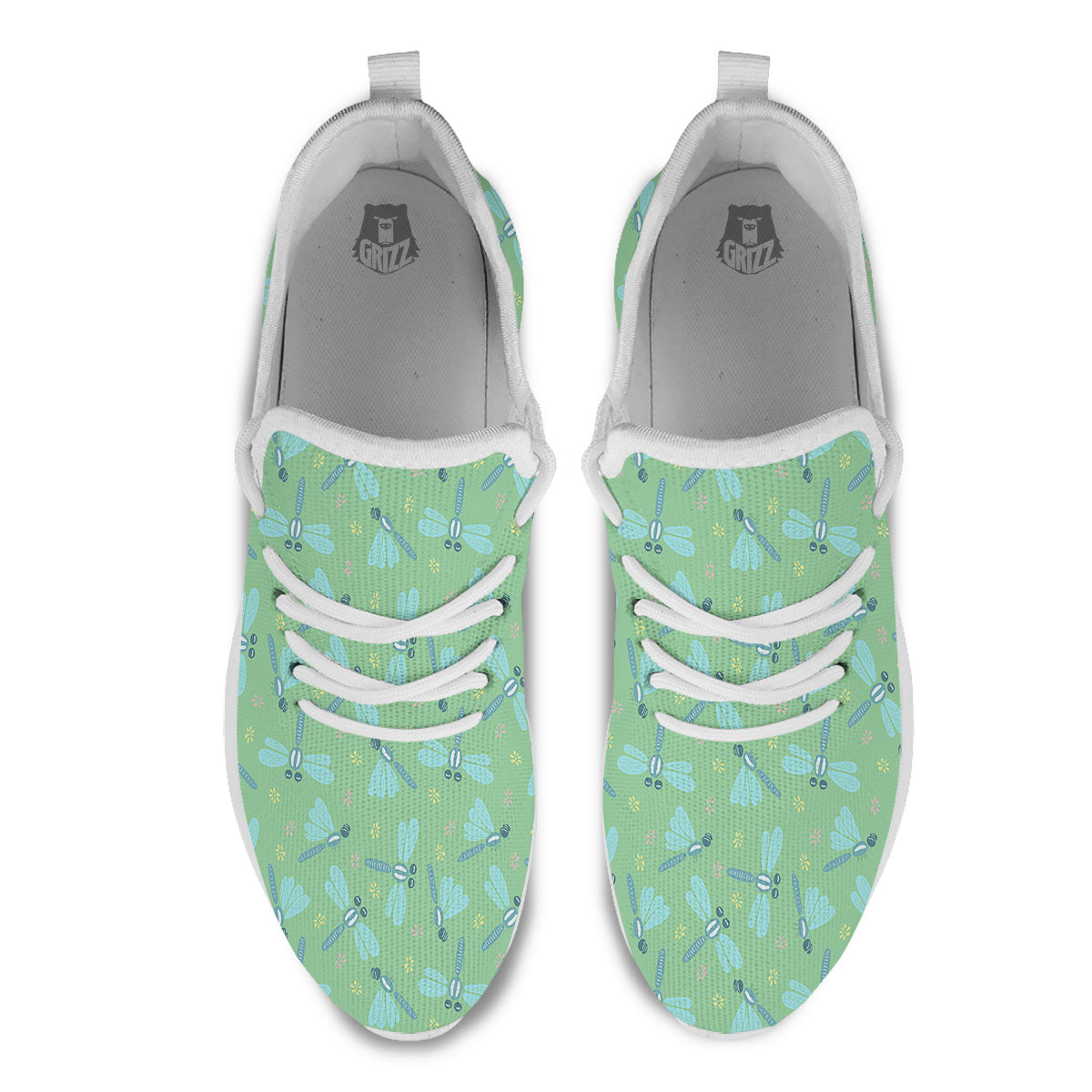 Dragonfly Green Print Pattern White Athletic Shoes-grizzshop