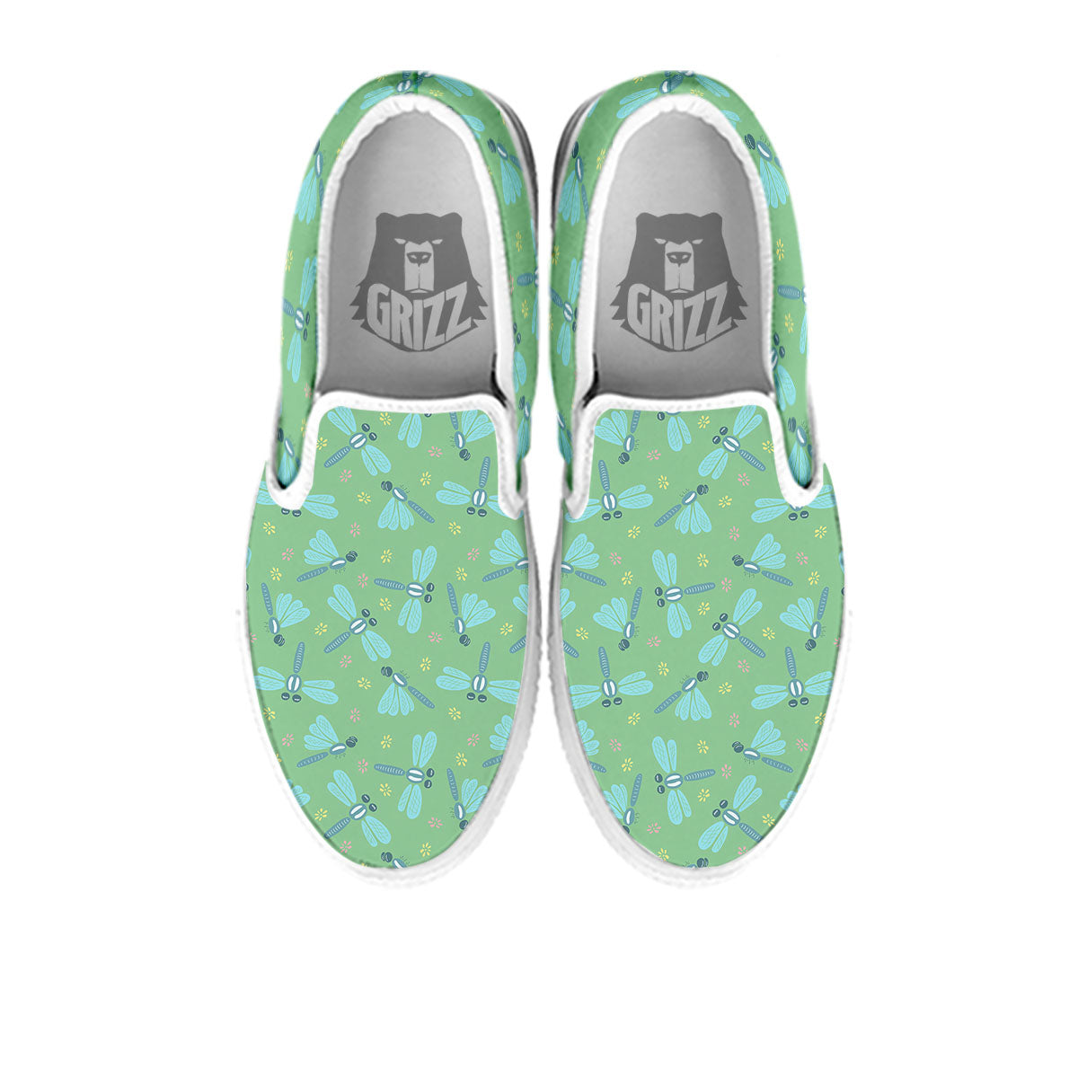 Dragonfly Green Print Pattern White Slip On Shoes-grizzshop