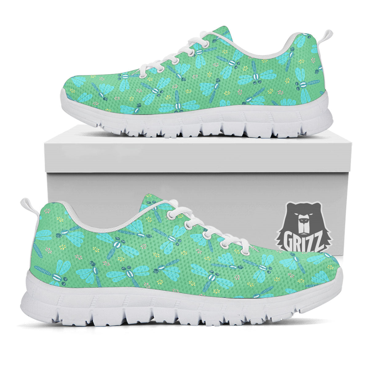 Dragonfly Green Print Pattern White Sneaker-grizzshop