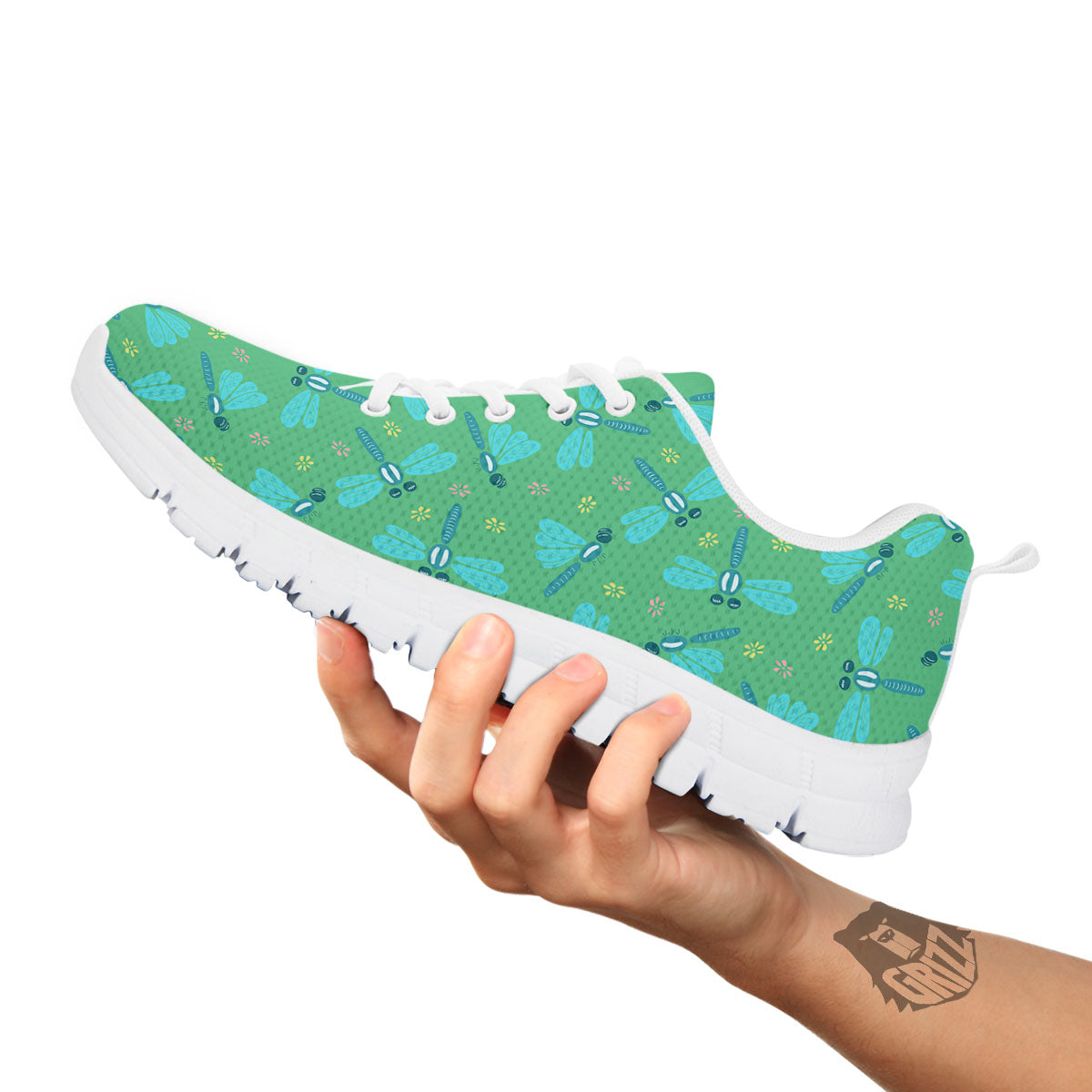 Dragonfly Green Print Pattern White Sneaker-grizzshop