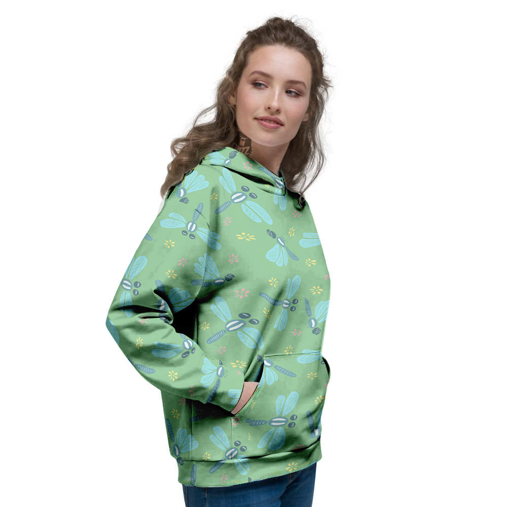 Dragonfly Green Print Pattern Women's Hoodie-grizzshop