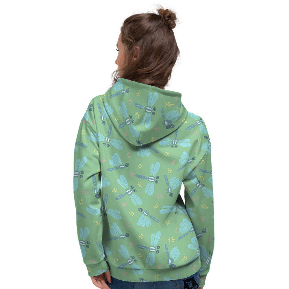 Dragonfly Green Print Pattern Women's Hoodie-grizzshop