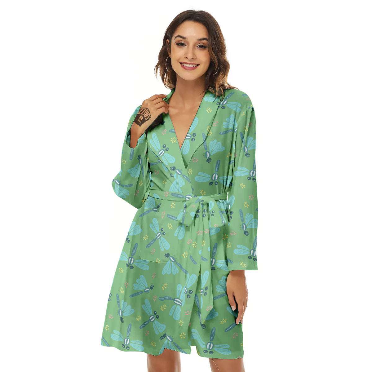Dragonfly Green Print Pattern Women's Robe-grizzshop