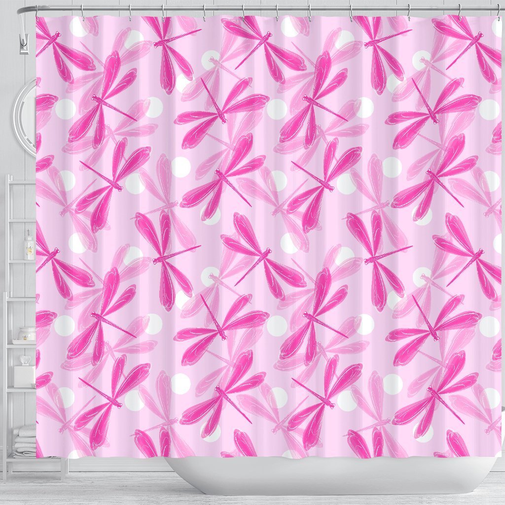 Dragonfly Pink Bathroom Shower Curtain-grizzshop