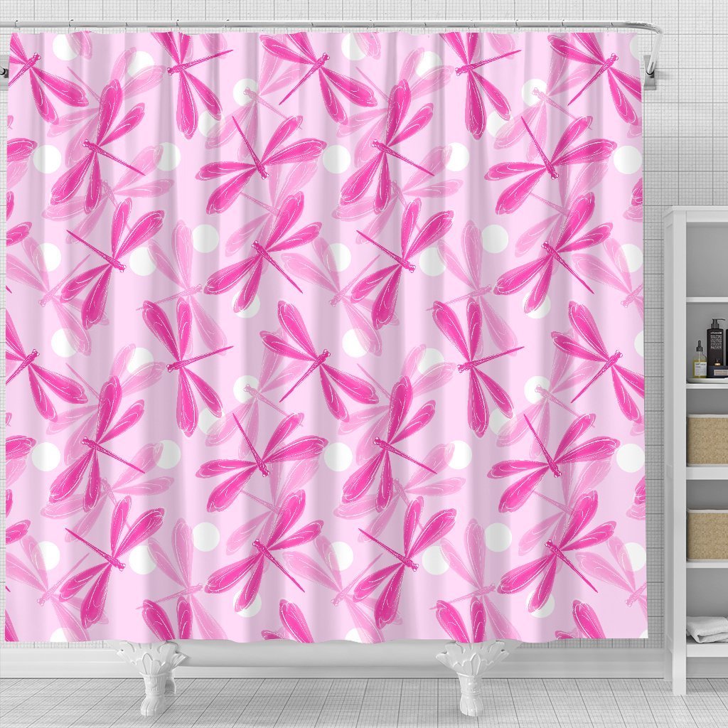 Dragonfly Pink Bathroom Shower Curtain-grizzshop
