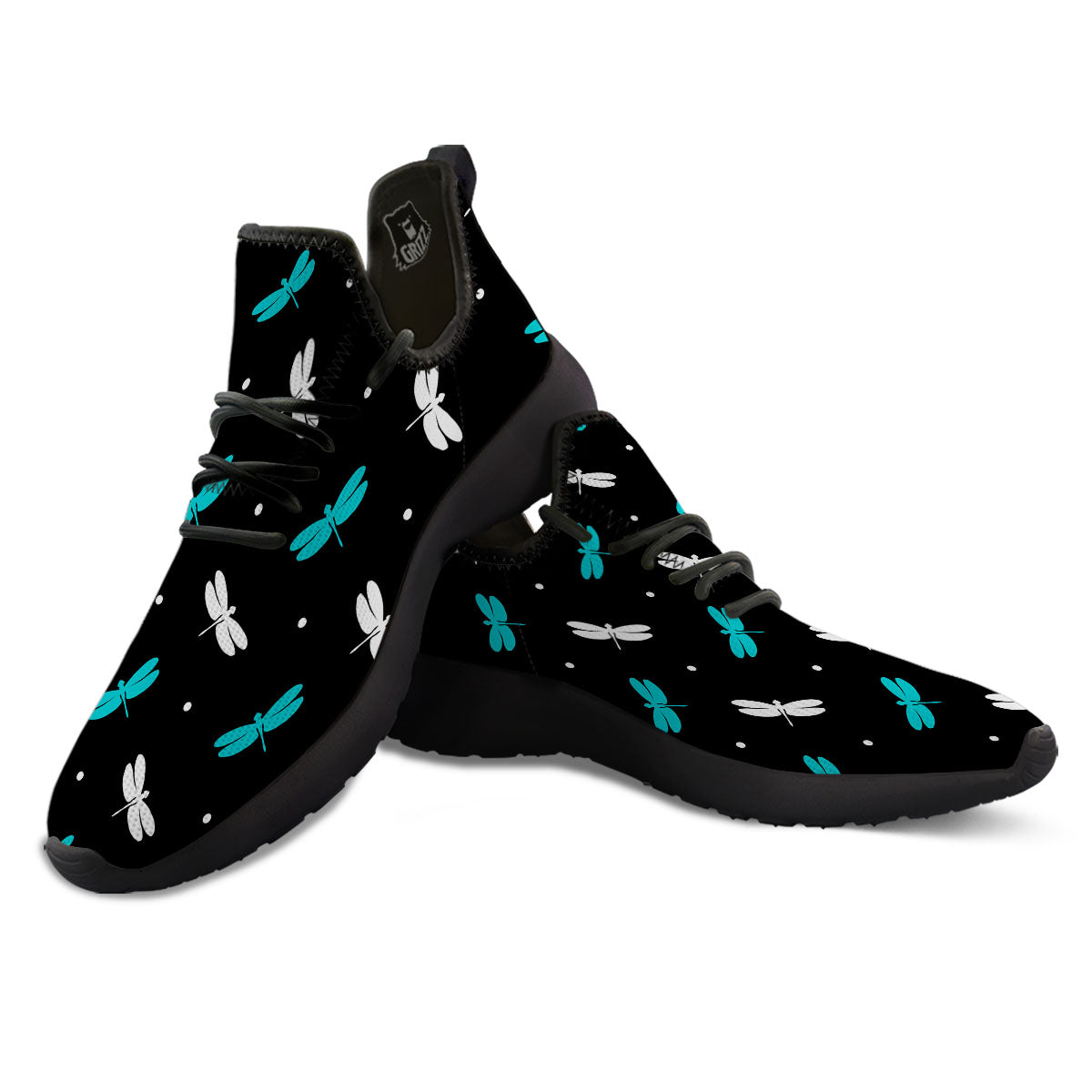 Dragonfly Polka Dot Print Pattern Black Athletic Shoes-grizzshop