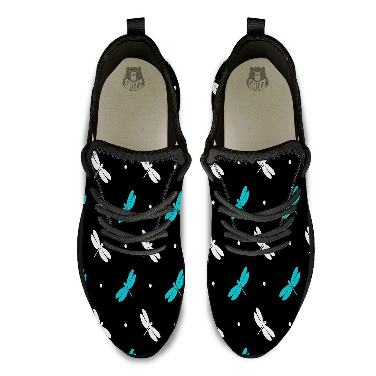 Dragonfly Polka Dot Print Pattern Black Athletic Shoes-grizzshop