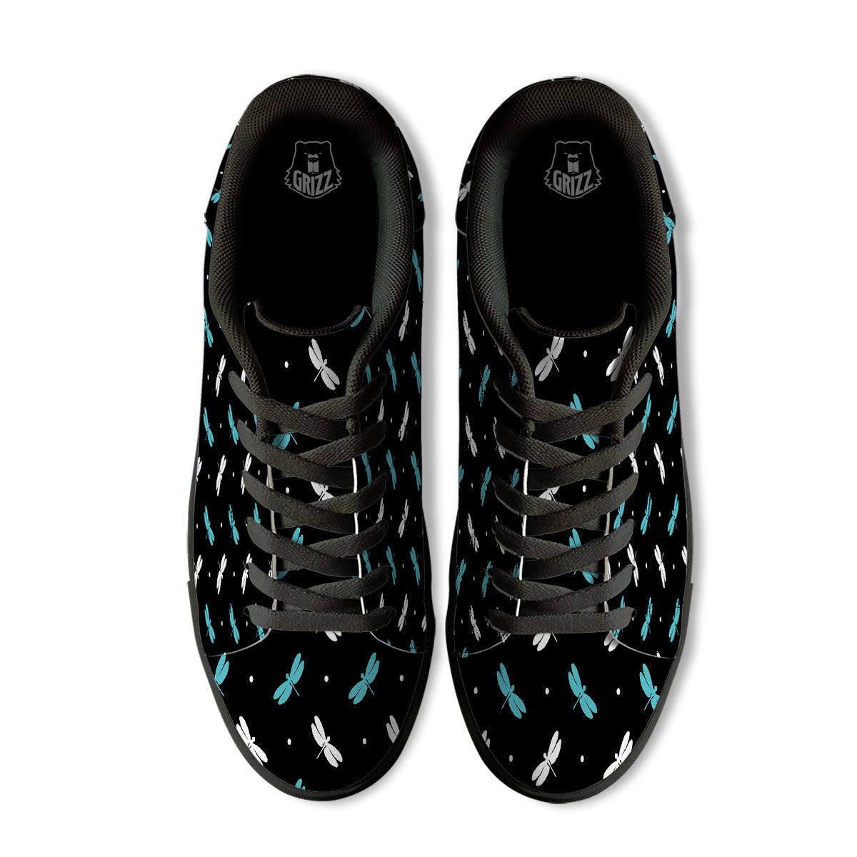 Dragonfly Polka Dot Print Pattern Black Low Top Sneakers-grizzshop