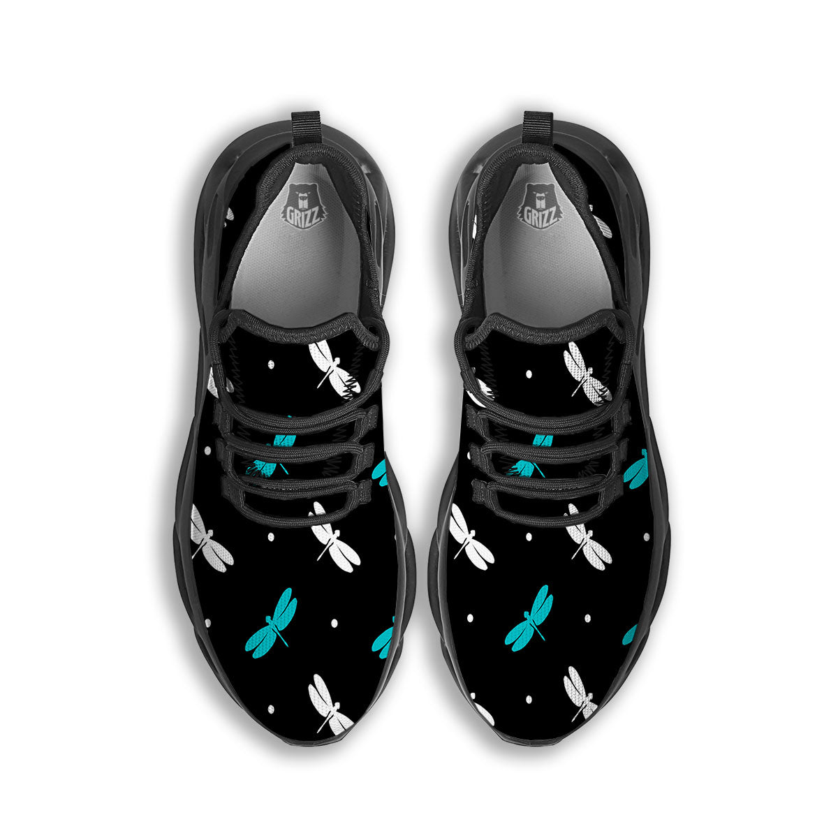 Dragonfly Polka Dot Print Pattern Black Running Shoes-grizzshop