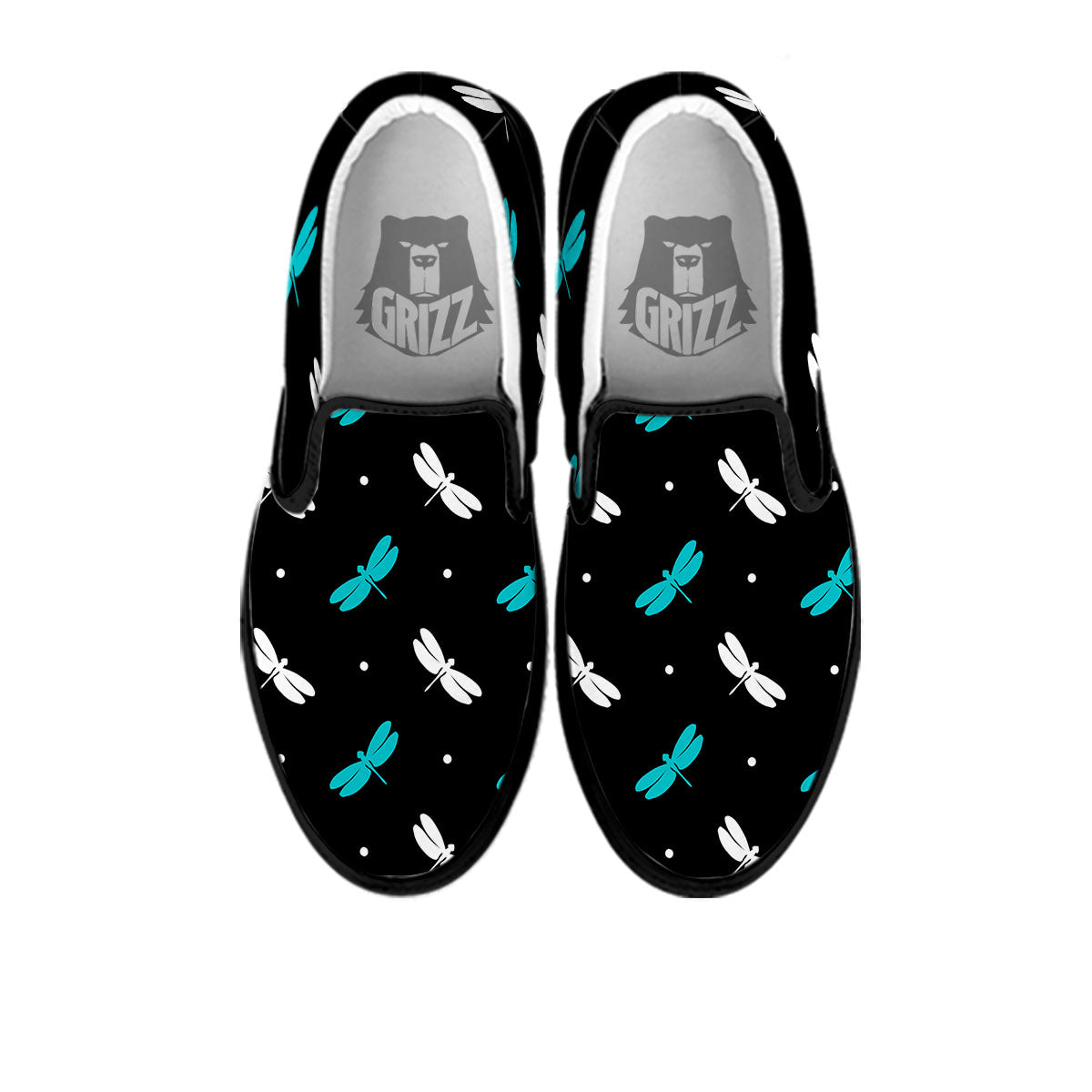 Dragonfly Polka Dot Print Pattern Black Slip On Shoes-grizzshop