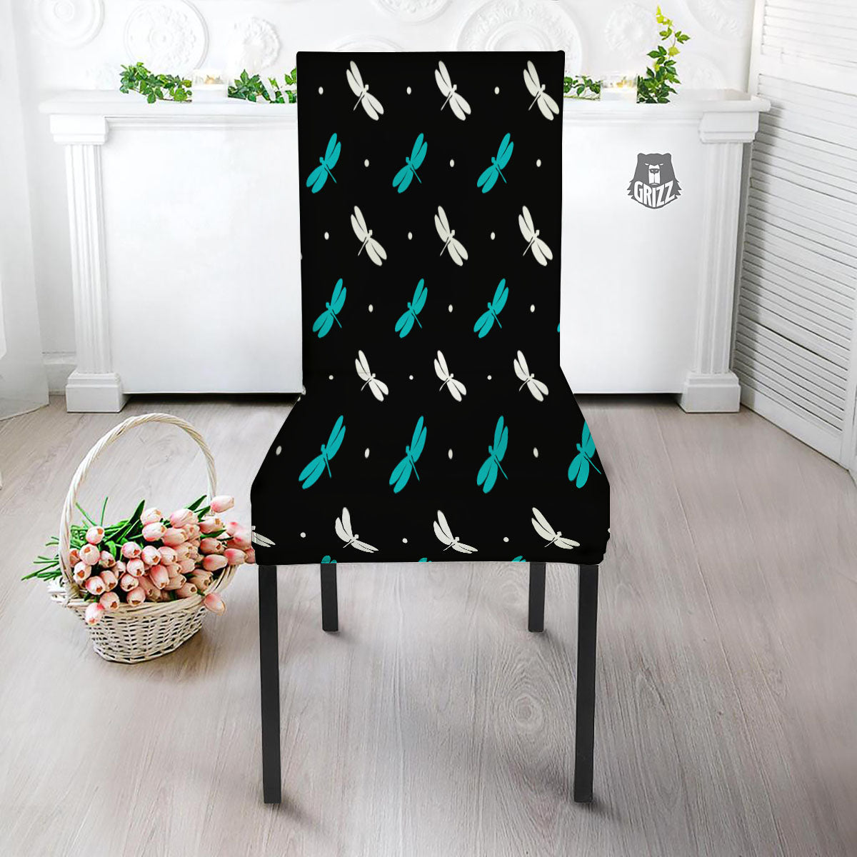 Dragonfly Polka Dot Print Pattern Dining Chair Slipcover-grizzshop