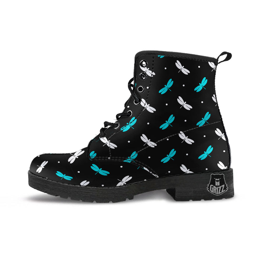 Dragonfly Polka Dot Print Pattern Leather Boots-grizzshop