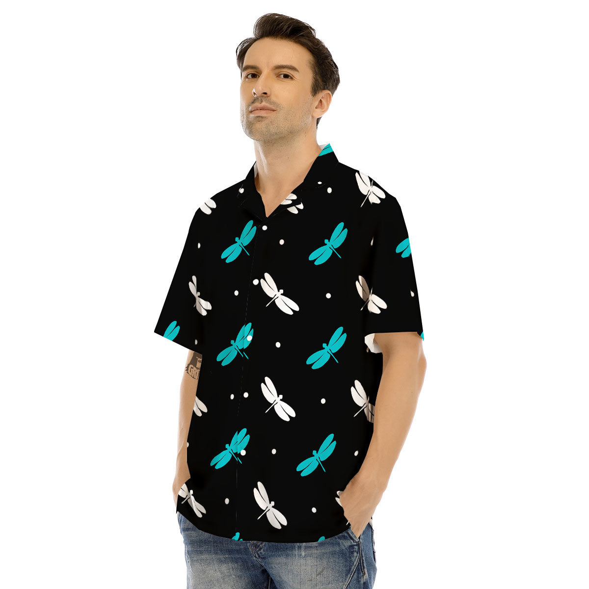 Dragonfly Polka Dot Print Pattern Men's Hawaiian Shirt-grizzshop