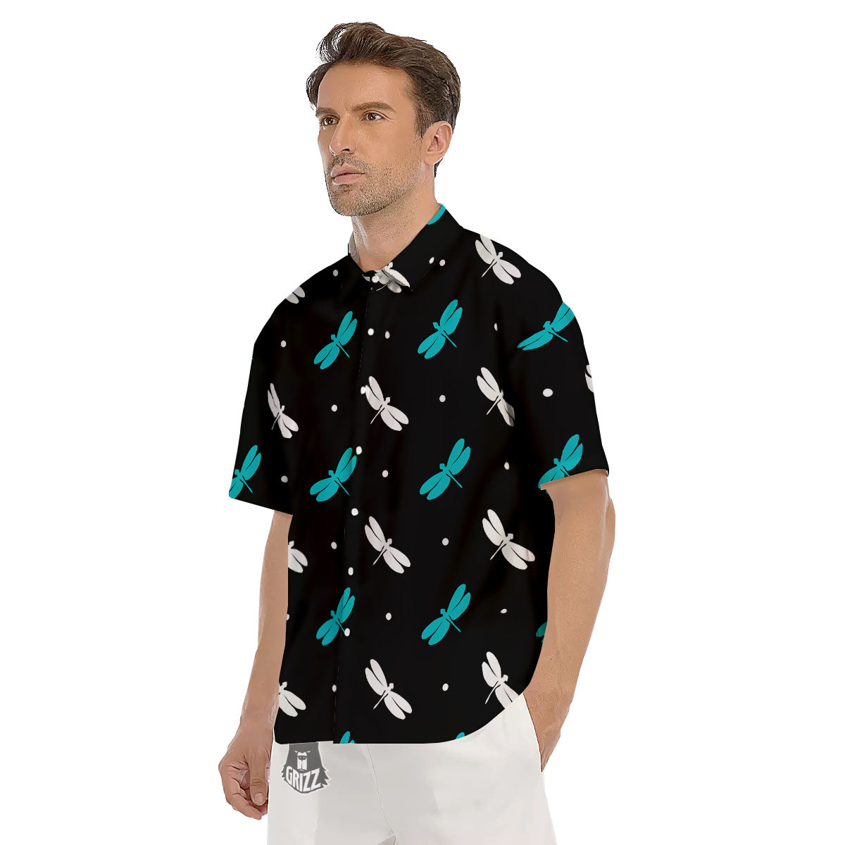 Dragonfly Polka Dot Print Pattern Men's Short Sleeve Shirts-grizzshop