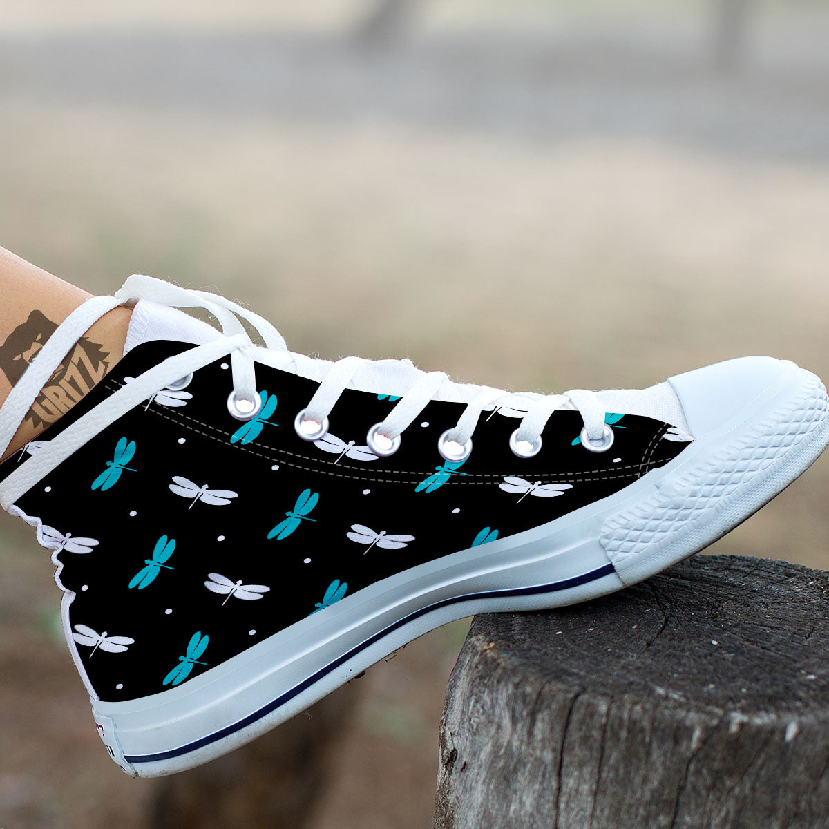 Dragonfly Polka Dot Print Pattern White High Top Shoes-grizzshop