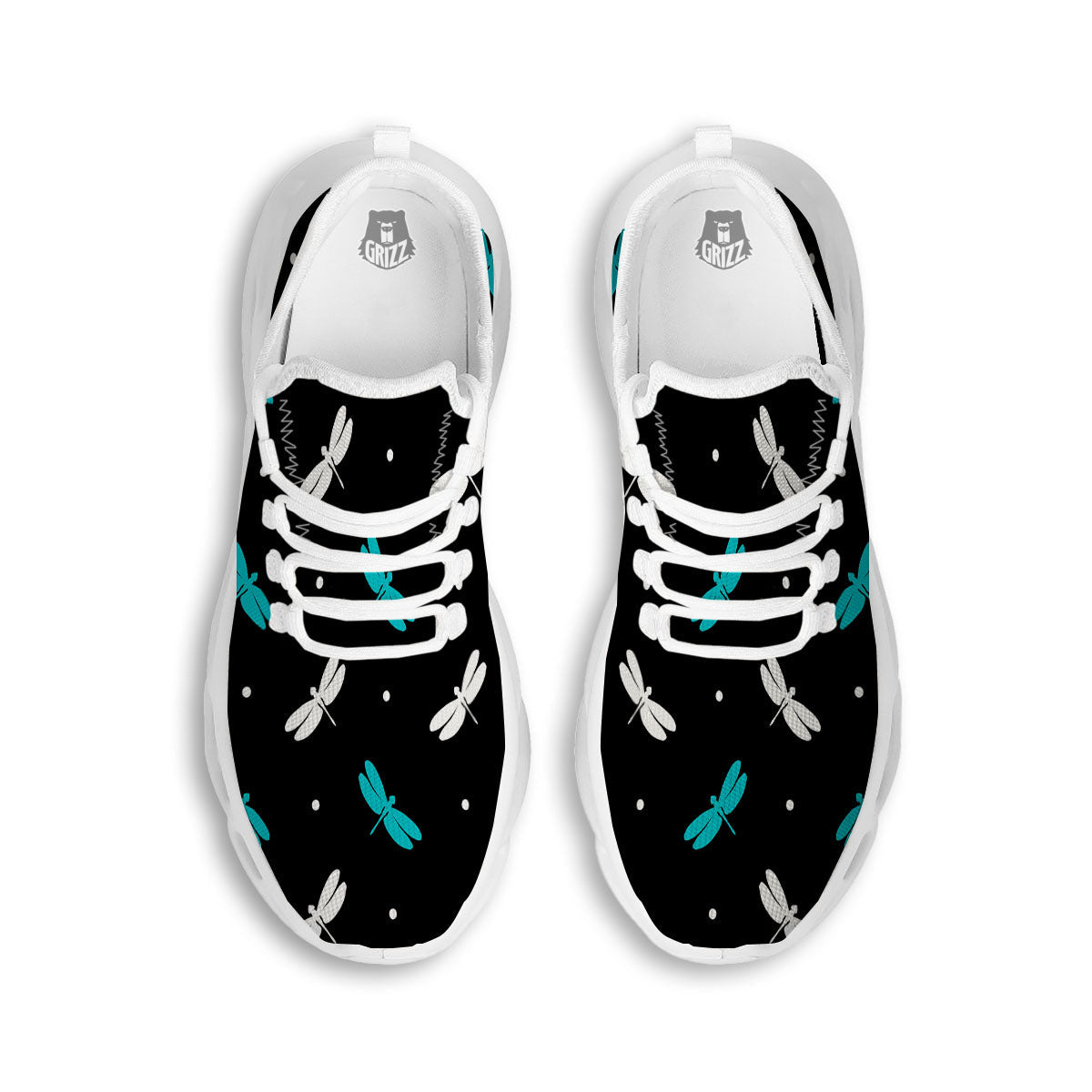Dragonfly Polka Dot Print Pattern White Running Shoes-grizzshop