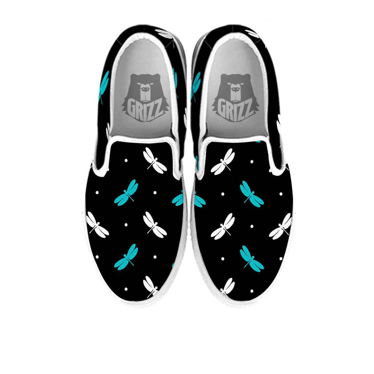 Dragonfly Polka Dot Print Pattern White Slip On Shoes-grizzshop