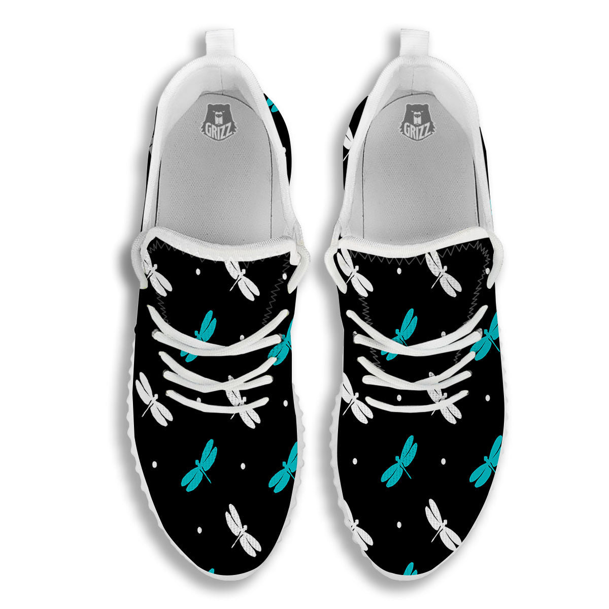 Dragonfly Polka Dot Print Pattern White Walking Shoes-grizzshop