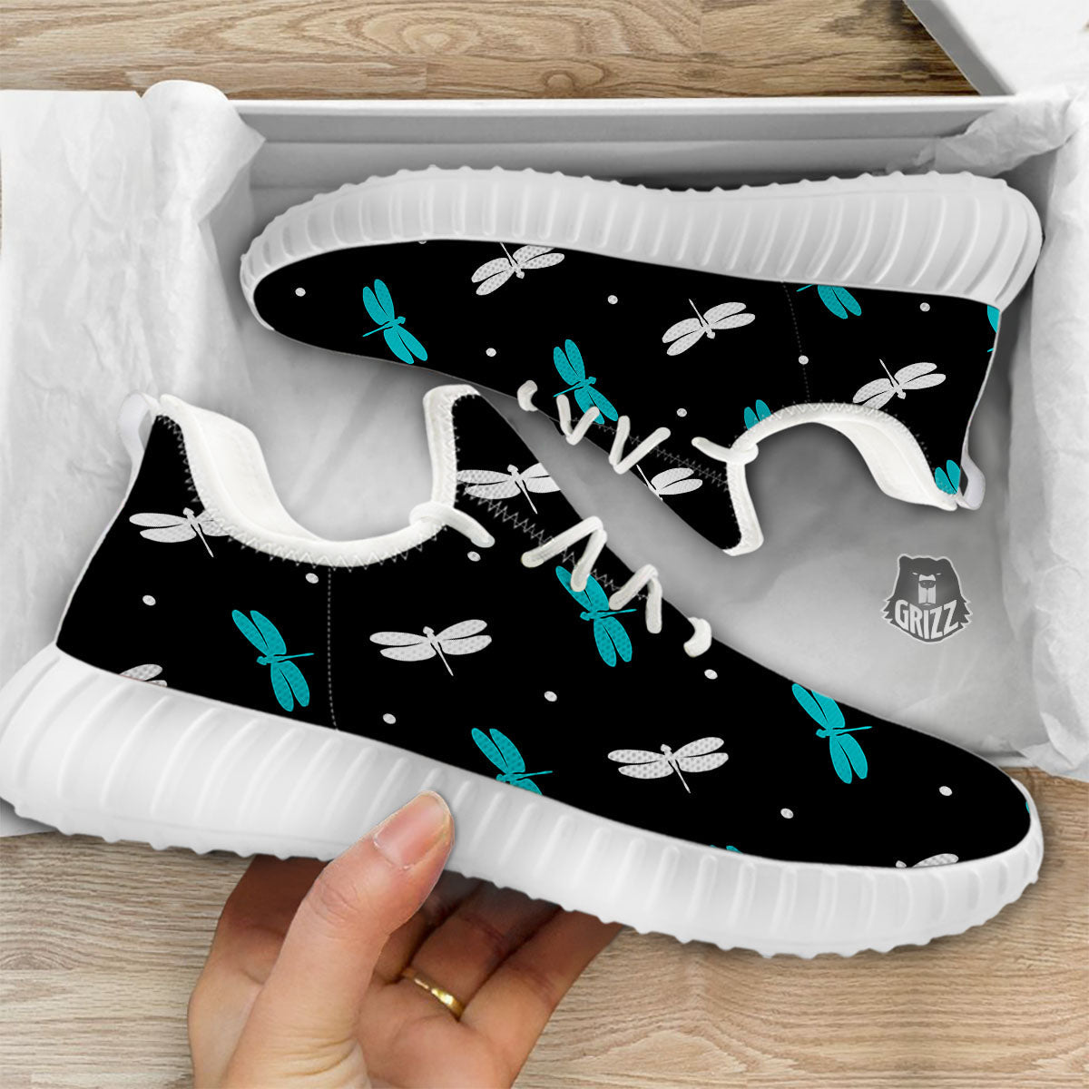 Dragonfly Polka Dot Print Pattern White Walking Shoes-grizzshop