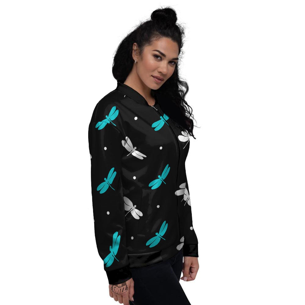 Dragonfly Polka Dot Print Pattern Women's Bomber Jacket-grizzshop