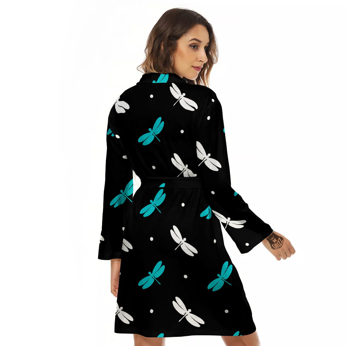 Dragonfly Polka Dot Print Pattern Women's Robe-grizzshop