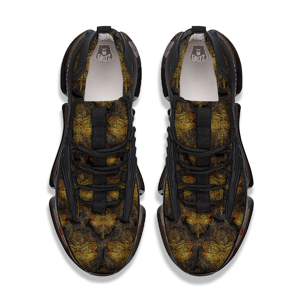 Dragonfly Spiritual Golden Print Black Gym Shoes-grizzshop