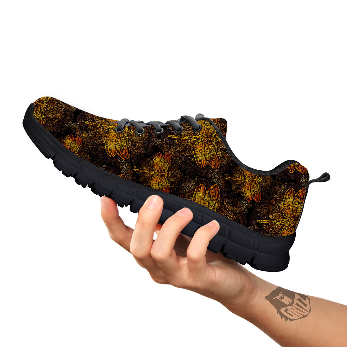 Dragonfly Spiritual Golden Print Black Sneaker-grizzshop