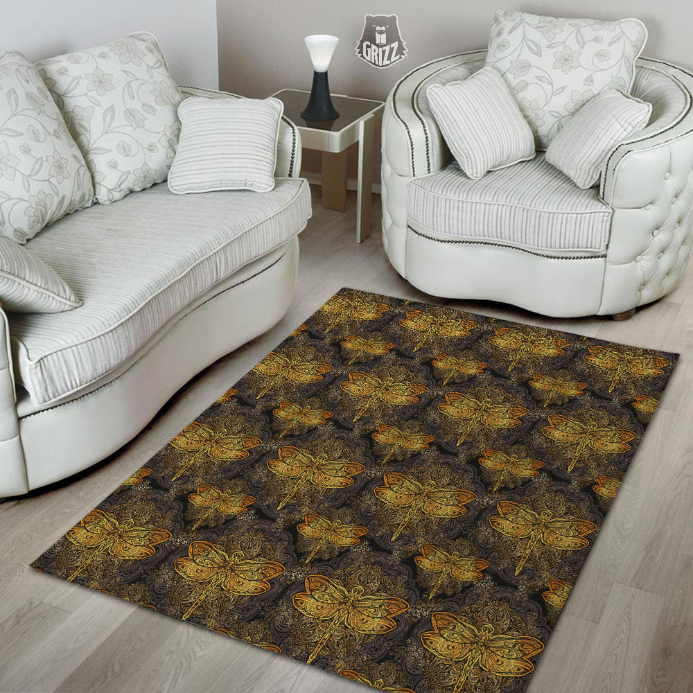 Dragonfly Spiritual Golden Print Floor Mat-grizzshop