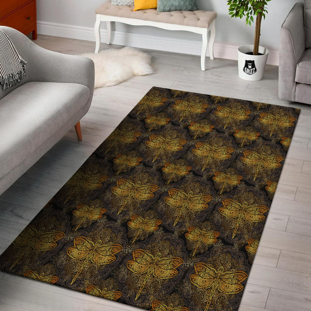 Dragonfly Spiritual Golden Print Floor Mat-grizzshop