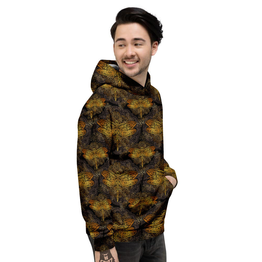 Dragonfly Spiritual Golden Print Men's Hoodie-grizzshop