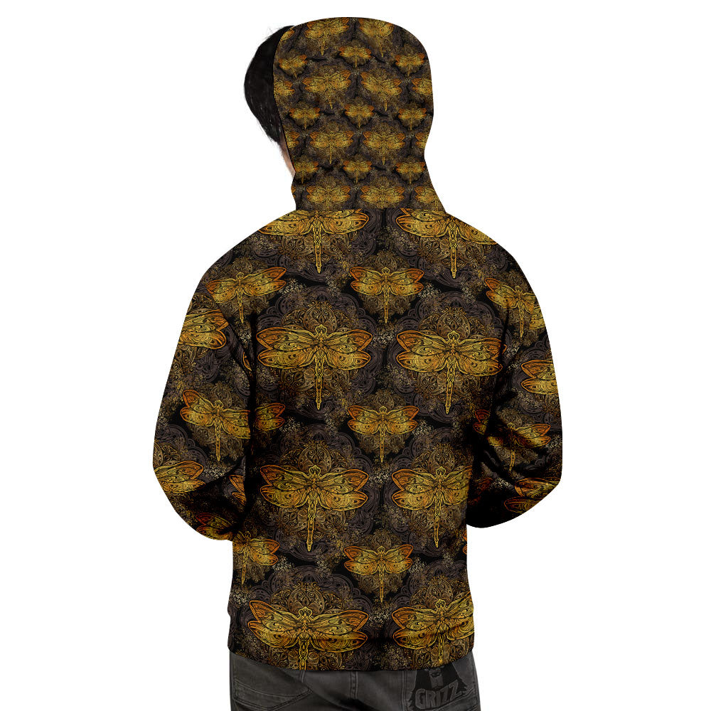 Dragonfly Spiritual Golden Print Men's Hoodie-grizzshop